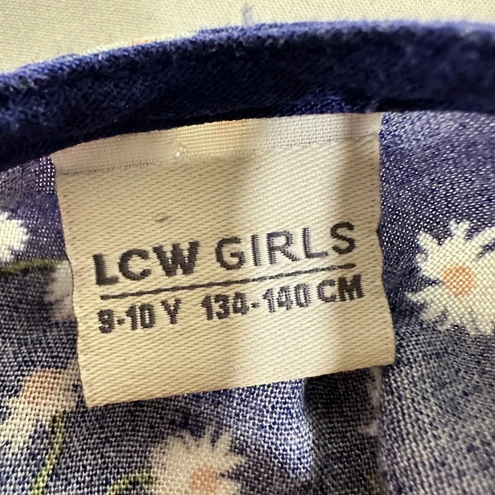LCW Girls Daisy Floral Tiered Dress 9-10Y Navy Blue‎ Puff Sleeve | Cottagecore